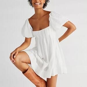 Free People Marina Mini Endless Summer White Puff Sleeve Dress Women’s Medium